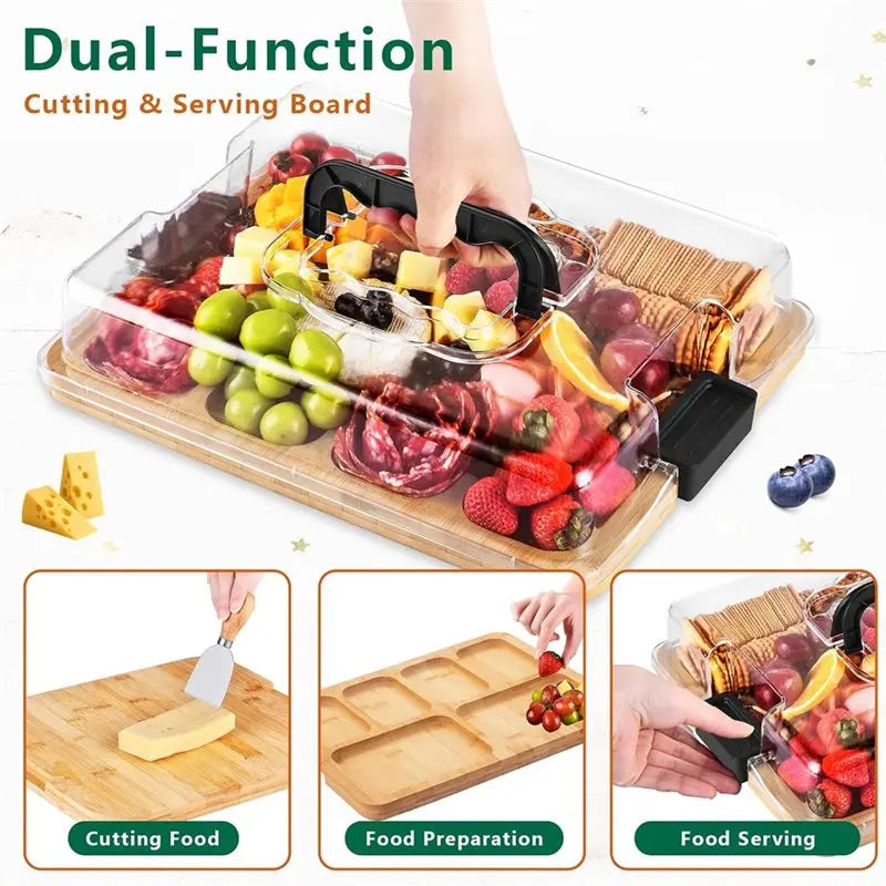 ABKW-Charcuterie Board With Lid And Handle, Portable Travel Bamboo Cheese Board Set For Housewarming, Thanksgiving Gift