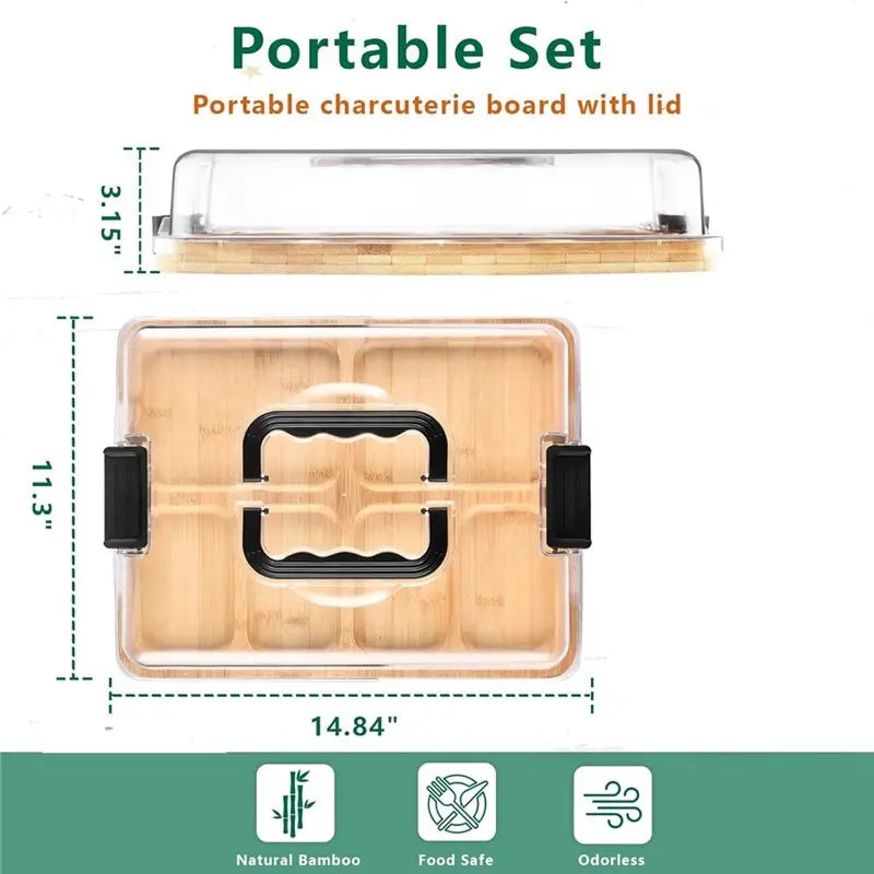 ABKW-Charcuterie Board With Lid And Handle, Portable Travel Bamboo Cheese Board Set For Housewarming, Thanksgiving Gift