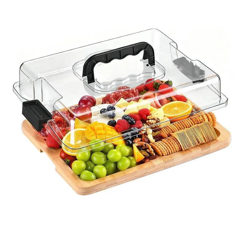 ABKW-Charcuterie Board With Lid And Handle, Portable Travel Bamboo Cheese Board Set For Housewarming, Thanksgiving Gift