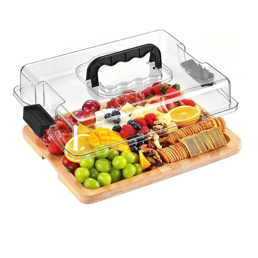 ABKW-Charcuterie Board With Lid And Handle, Portable Travel Bamboo Cheese Board Set For Housewarming, Thanksgiving Gift